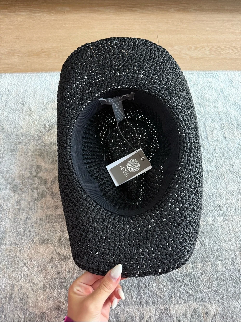 Vince Camuto Black Straw Cowboy Hat with Beaded Trim